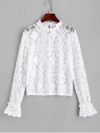 [25% OFF] 2020 Sheer Floral Lace Poet Sleeves Blouse In WHITE | ZAFUL white