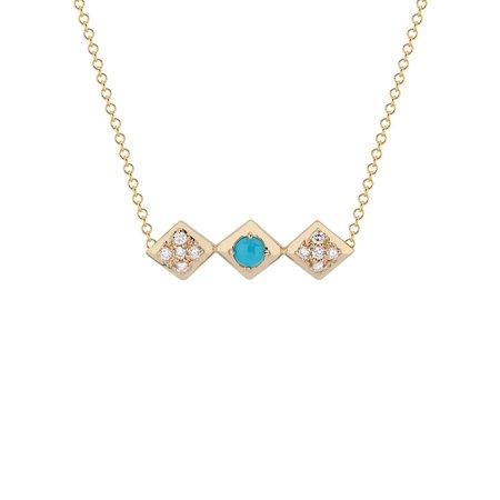 Lucia Bar Necklace with Turquoise and Diamonds in 14k Yellow Gold by GiGi Ferranti