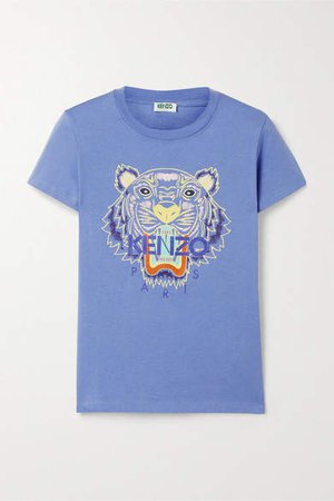 Printed Cotton-jersey T-shirt - Blue