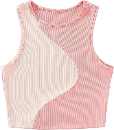 SweatyRocks Women's Summer Ribbed Knit Sleeveless Vest Color Block Crop Tank Top at Amazon Women’s Clothing store