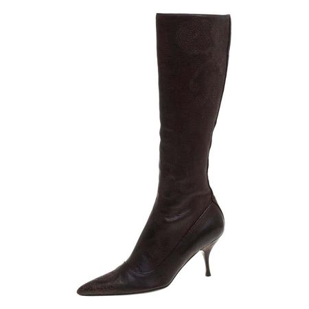 Prada Brown Leather Boots Size 38 For Sale at 1stDibs