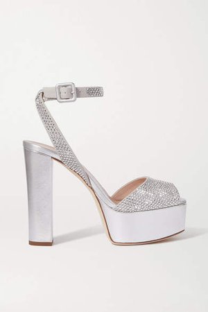 Lavina Crystal-embellished Metallic Leather Platform Sandals - Silver