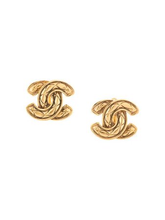 Shop gold Chanel Pre-Owned diamond quilted CC clip-on earrings with Express Delivery - Farfetch