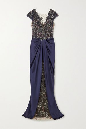 Purple Embellished tulle and draped satin-crepe gown | Marchesa | NET-A-PORTER