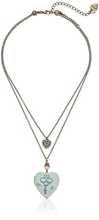Betsey Johnson "Vintage Lockets" Key and Pave Heart Duo Pendant Necklace, 16" + 3" Extender: Clothing