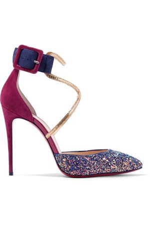 Christian Louboutin | Suzanna 100 leather-trimmed glittered suede pumps | NET-A-PORTER.COM