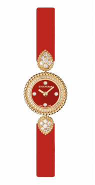 BOUCHERON, SERPENT BOHÈME Jewelry watch in yellow gold with diamonds, cornelian dial with 4 diamonds