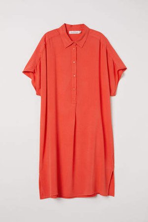 Creped Shirt Dress - Red