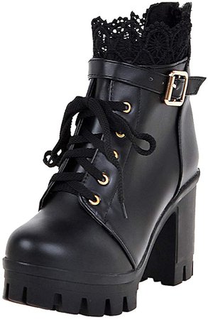 LUXMAX Womens Chunky Lace Up Platform Boots Ankle Block Heeled Ankle Boots: Amazon.co.uk: Shoes & Bags