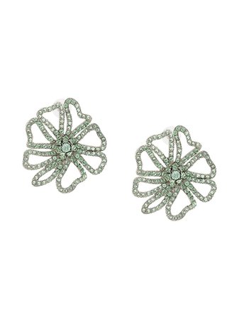 Oscar de la Renta, green & silver crystal embellished floral earrings
