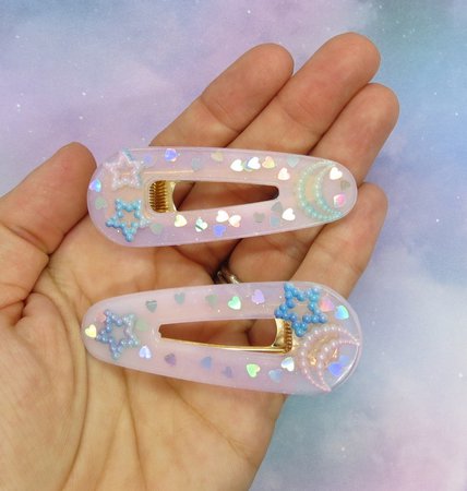 corporate Pastel goth Hearts celestial embellished Star Moon Barrettes | Etsy