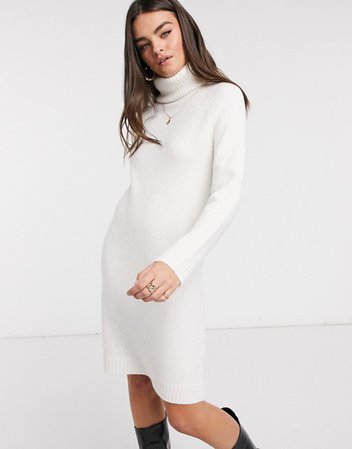 Vila roll neck jumper dress in white | ASOS