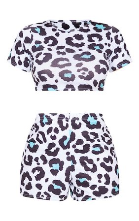Teal Colour Block Leopard Print Short Pj Set | PrettyLittleThing