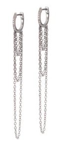 silver Diamond Huggie Chain Earrings