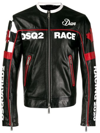 Dsquared2 Racing Logo Print Biker Jacket S74AM1005SY1443 Black | Farfetch