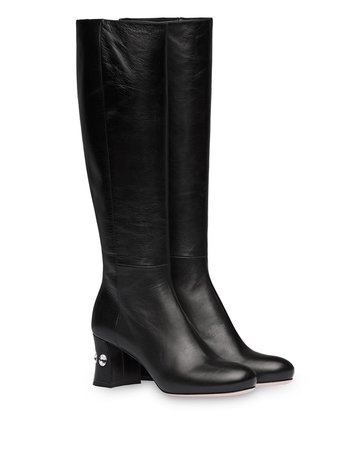 Miu Miu Crystal Embellished Heel Boots 5W673CF065XUV Black | Farfetch
