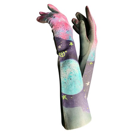 Torso Creations "Celestial Hippie" Airbrushed Vintage Steel Blue Leather Gloves For Sale at 1stDibs