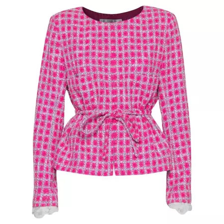 Chanel Barbie Style Hot Pink Belted Tweed Jacket For Sale at 1stDibs