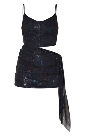 Black Glitter Corset Cut Out Drape Bodycon Dress | PrettyLittleThing USA