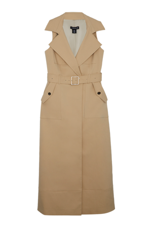 Premium Compact Cotton Pocket Detail Belted Tailored Midi Shirt Dress | Karen Millen