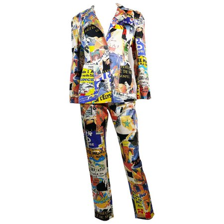 Christian Lacroix Vintage Lacerated Poster Pop Art Blazer and Pant Suit For Sale at 1stdibs