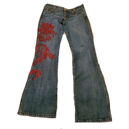 blue jeans red dragon pants