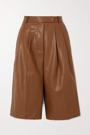 Frankie Shop - Pernille Pleated Faux Leather Shorts - Brown