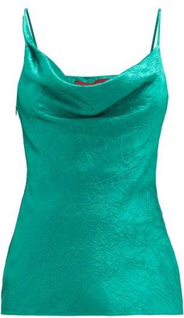 Amira Cowl-neck Crinkled-satin Cami Top - Womens - Green