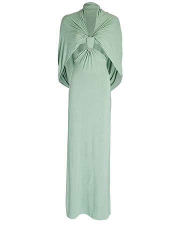Bevza Cut-Out Knotted Maxi Dress In Green | INTERMIX®