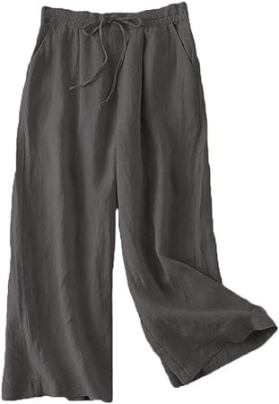 LaovanIn Women's Wide Leg Palazzo Pants Linen Drawstring Cropped Pants Trousers Culottes (XX-Large, Army Green) at Amazon Women’s Clothing store