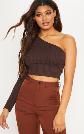 Tall Chocolate Brown One Shoulder Top | Tall | PrettyLittleThing