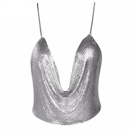 *clipped by @luci-her* Women Metal Sequin Tank Deep V neck Tops Halter