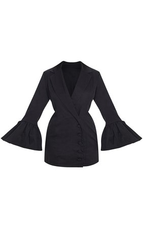Black Button Up Long Sleeve Blazer Dress | PrettyLittleThing