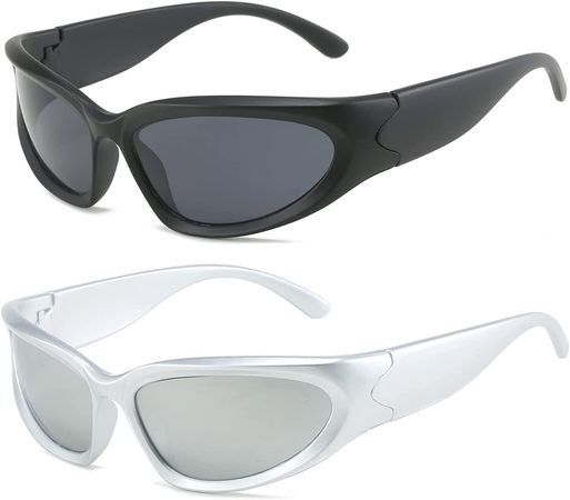 Amazon.com: BUTABY Wrap Around Fashion Sunglasses for Women Men Oval Dark Futuristic Sun Glasses Outdoor Sport Shades UV400 Protection Black & Silver : Clothing, Shoes & Jewelry