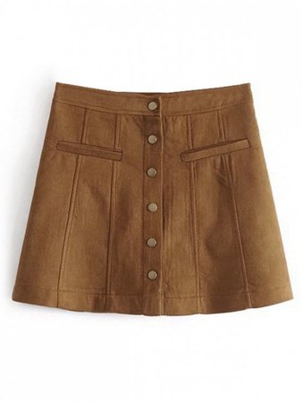 [29% OFF] 2019 Snap Button Faux Suede A Line Skirt In LIGHT BROWN | ZAFUL GB