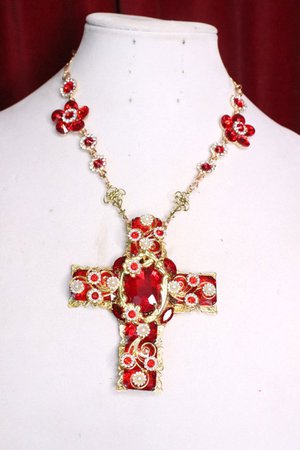Baroque Wine Red Swarovski Crystal HUGE Cross Collar Necklace | Etsy