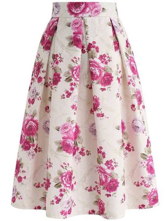Pink and White Floral Skirt