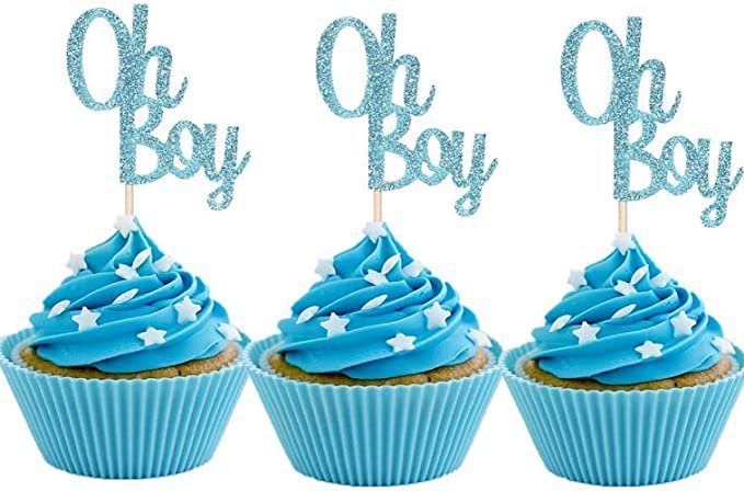 JeVenis Set of 30 Glittery Oh Boy Cupcake Toppers Blue Baby Jumpsuits Baby Shower Cupcake Toppers for Boy Birthday Party Decors Baby Shower Decors: Amazon.com.au: Toys & Games
