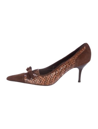 Dolce & Gabbana Embossed Leather Pointed-Toe Pumps - Shoes - DAG131909 | The RealReal