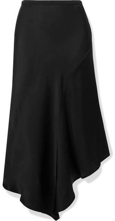 Bailey Asymmetric Silk-satin Midi Skirt - Black