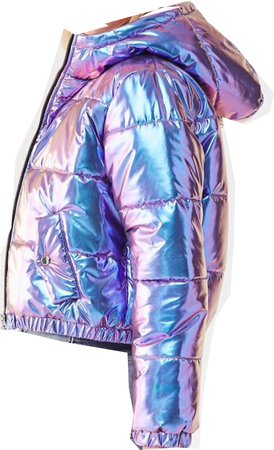 iridescent metallic puffer jacket