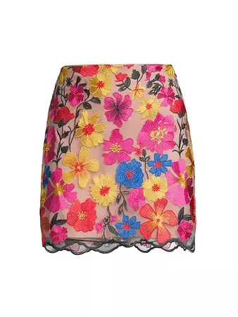 Shop Milly Floral-Embroidered Mesh Miniskirt | Saks Fifth Avenue