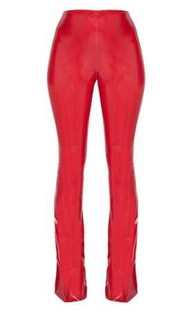 *clipped by @luci-her* Red Vinyl High Waisted Flare Leg Pants | PrettyLittleThing USA