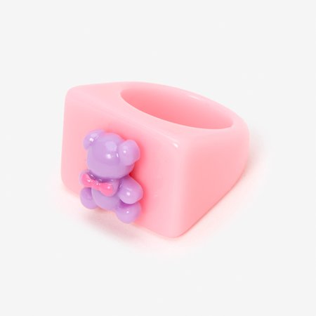 Teddy Bear Fidget Resin Ring - Pink | Claire's