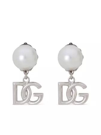 Shop Dolce & Gabbana logo drop pearl earrings with Express Delivery - FARFETCH