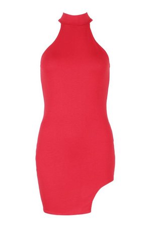 Petite High Neck Split Detail Mini Dress | boohoo red