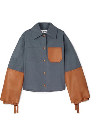Loewe | Cropped cotton-twill and leather jacket | NET-A-PORTER.COM