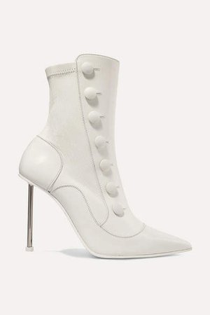Embellished Leather Ankle Boots - Ivory