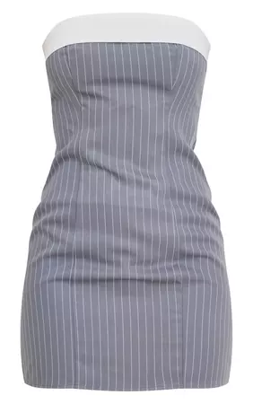 Grey Pinstripe Bandeau Bodycon Dress | PrettyLittleThing AUS