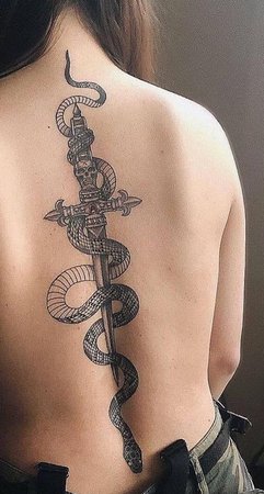 snake and sword spine tattoo